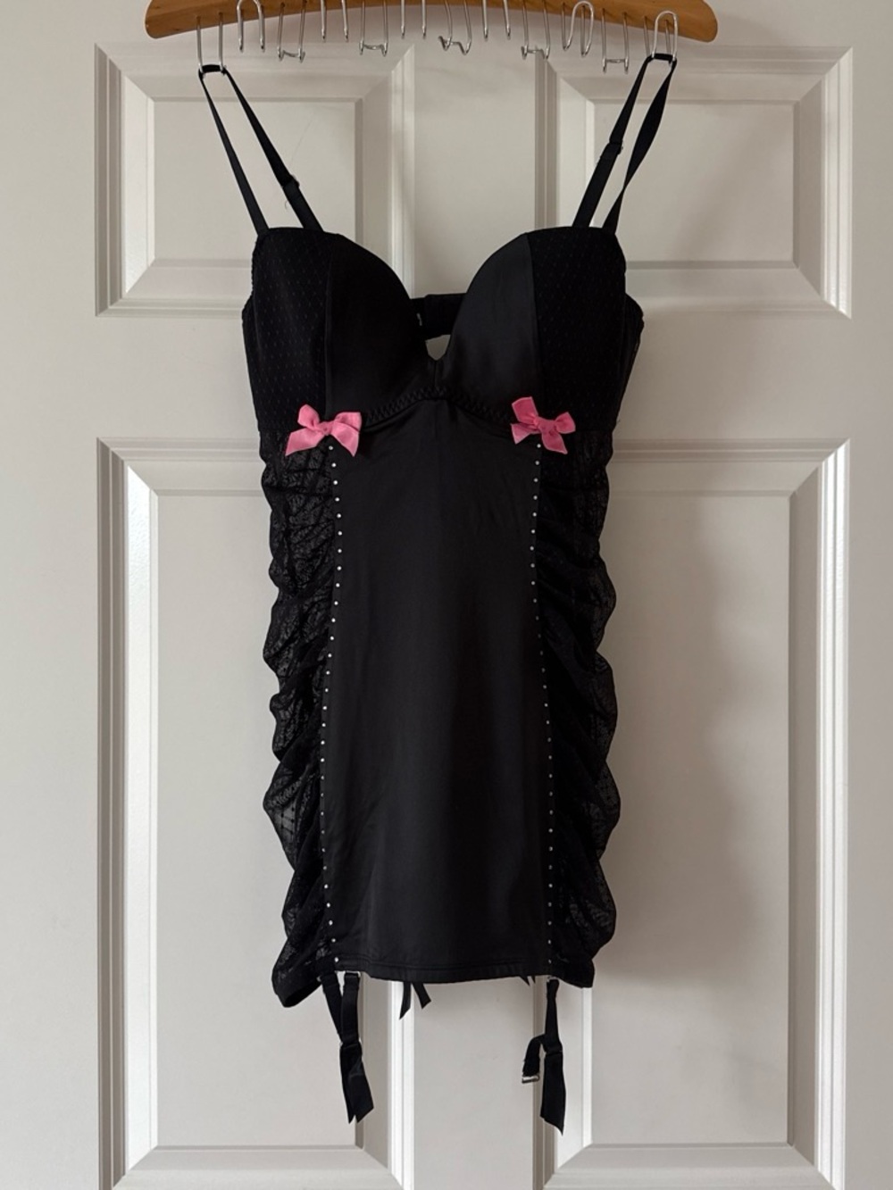 Victoria’s Secret Black Lingerie Slip with Pink Bow Accents